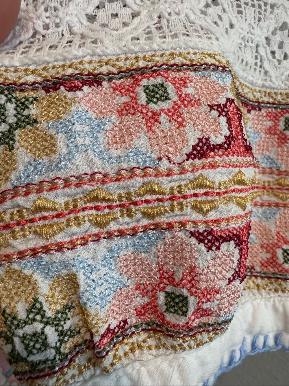 John Mark Boho Embroidered Peasant Patchwork Floral Paisley Blouse L - Picture 4 of 11